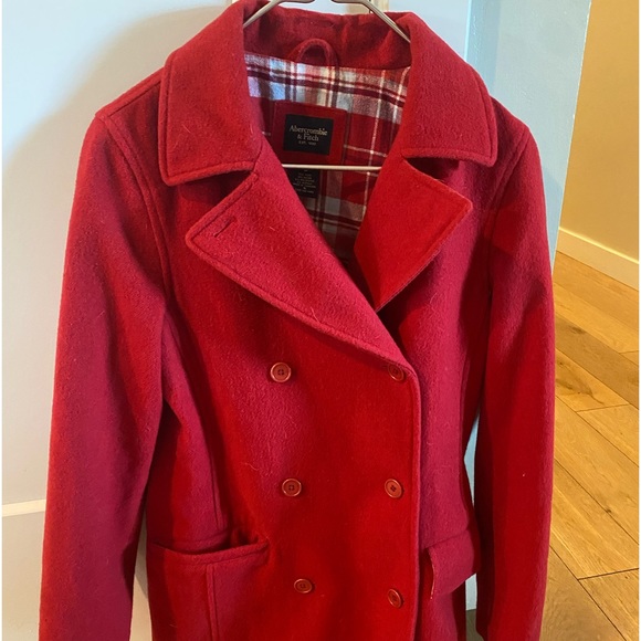 Abercrombie & Fitch Jackets & Blazers - Abercrombie and Fitch red wool peacoat
